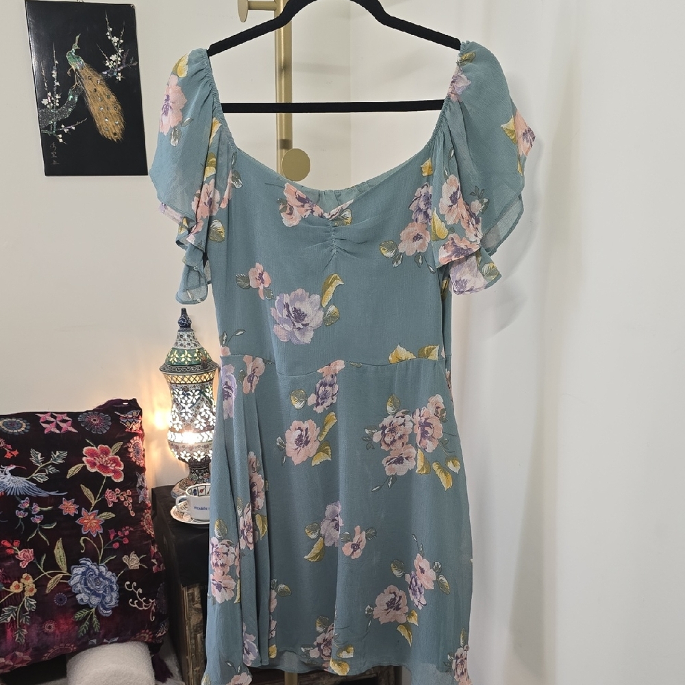 Miami Aqua Floral Dress with Ruffle Sleeves